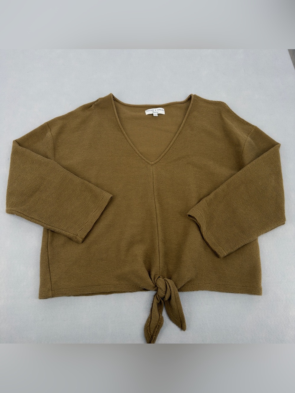 Madewell Texture & Thread Long Sleeve Tie Front Top in Asparagus Green XL Womens
